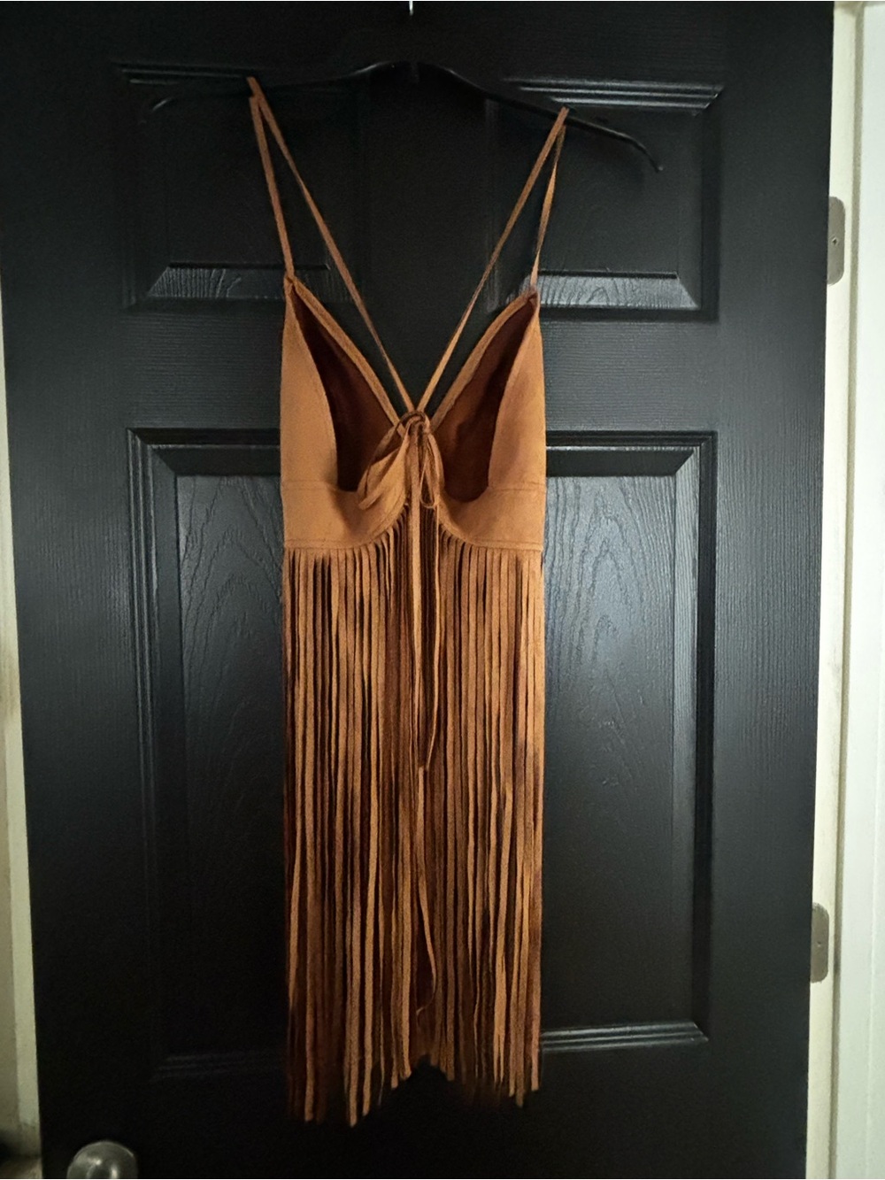 Fringe Suede Crop Cami Top in Brown - Picture 3 of 3